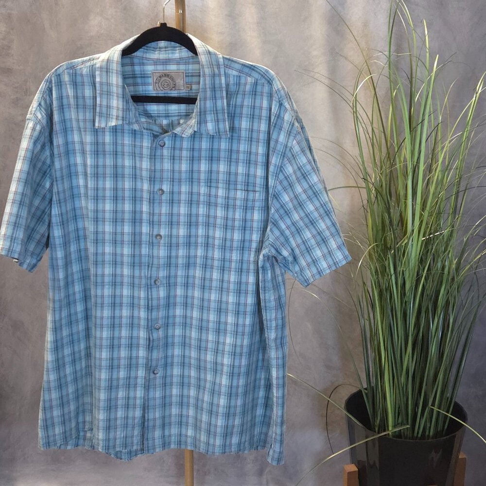 Mens GH Bass Earth Short Sleeve Shirt XXL Light Teal Plaid